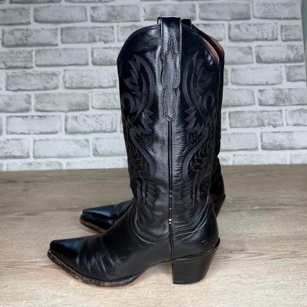 Dan Post Western Cowboy Boots Black Leather Size 8.5 D